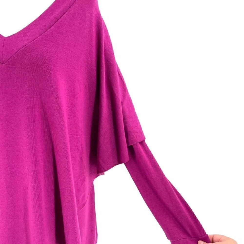 Soft Surroundings Cape-Overlay Soft V-Neck Long Sleeve Tunic Top Purple size XS